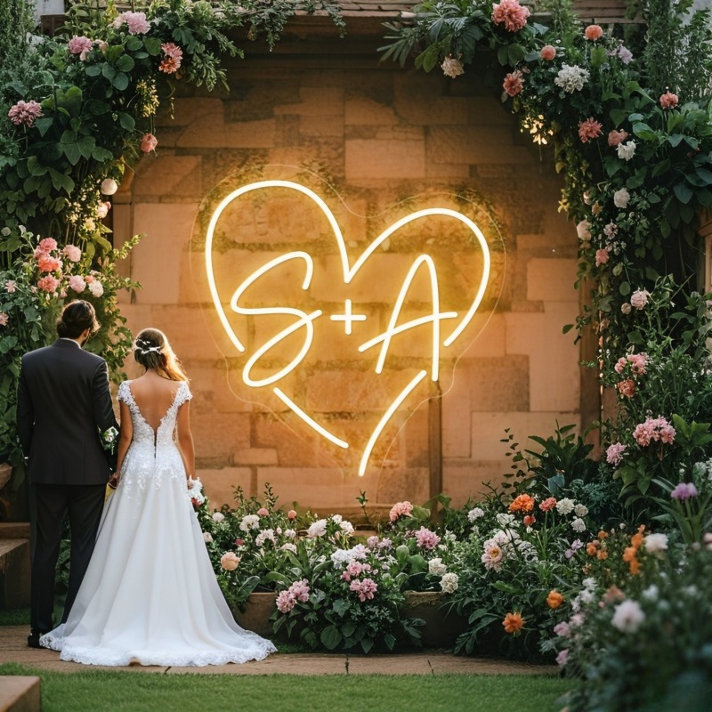 Lighting Decor For Wedding - Tanda Neon LED Hati Inisial Kustom,