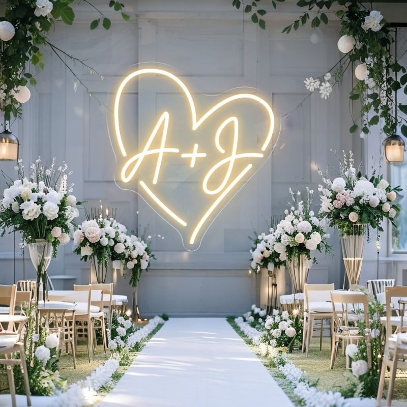 Tanda Neon LED Hati Inisial Ku - Lighting Decor For Wedding ulasan dan harga