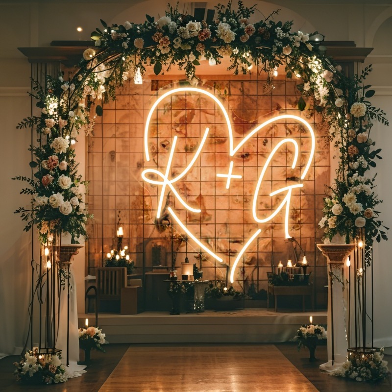 Tanda Neon LED Hati Inisial Ku - Lighting Decor For Wedding ulasan dan harga