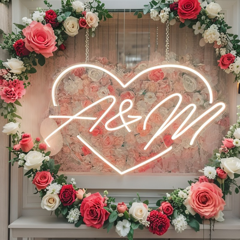 Tanda Neon LED Hati Inisial Ku - Lighting Decor For Wedding ulasan dan harga